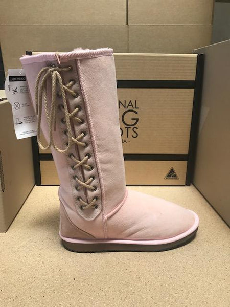 PINK TALL LACE UP UGG BOOTS
