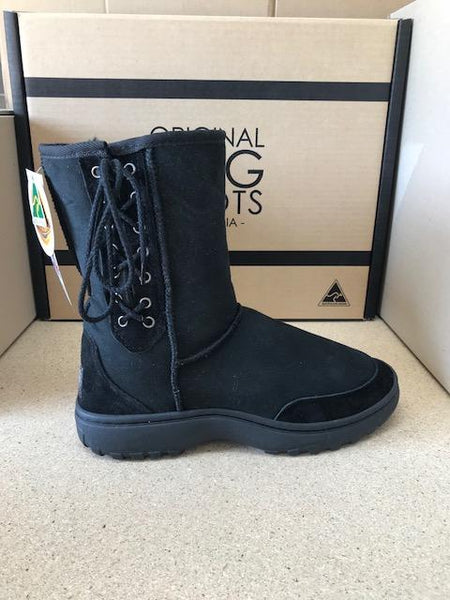 BLACK SHORT LACE UP RUGGED UGG BOOTS