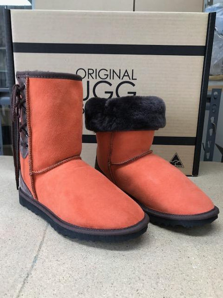 Orange Choc/ Leopard Heel Lace Up UGG Boots