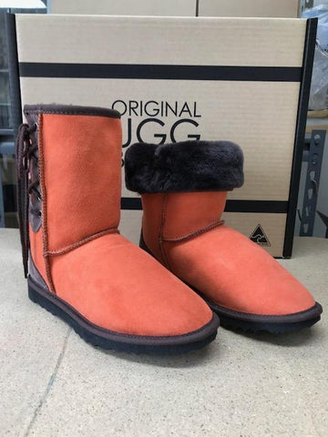 Orange Choc/ Leopard Heel Lace Up UGG Boots