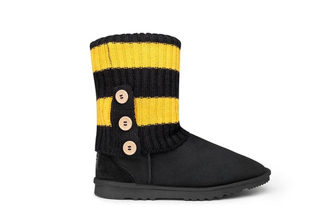 Black Short UGG Boots + Black & Yellow UGG Socks