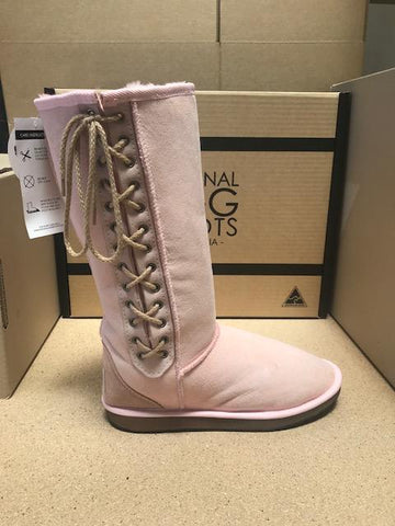 PINK TALL LACE UP UGG BOOTS