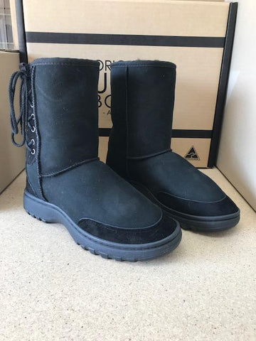 BLACK SHORT LACE UP RUGGED UGG BOOTS